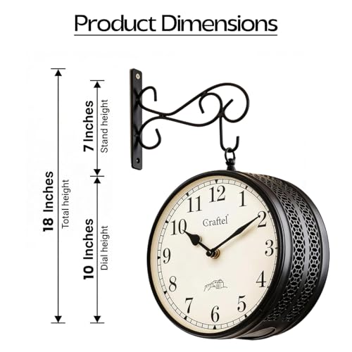 Image of CRAFTEL Double Sided Station Wall Clock Powder Coated Finish | Both Side English Numerals | Aluminum Matte-Finish Dial Brass Body | Dial - 10 Inches, Matte Black | 365 Days Warranty