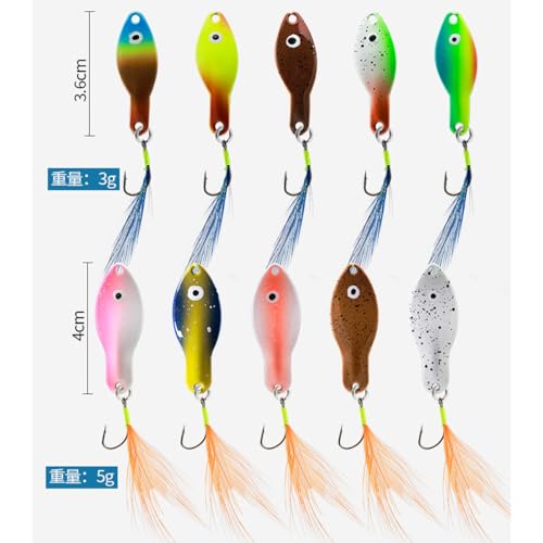 FOLANDO 10pcs Fishing Lures Set, Bass Mackerel Feathers Cod Lure Spinner Bait Set Multi Colored Fishing Spinners Lures with Hook Crankbaits Set for Trout Pike Bass Salmon - Image 2
