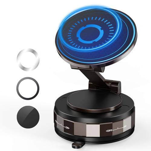 Soporte Móvil Coche con Ventosa Potente: Suporte Teléfono Carro Magnético Estable Rotación 360° y Ajustable - Compatible con MagSafe para iPhone 17-12 y Smartphones Android, Parabrisas y Salpicader