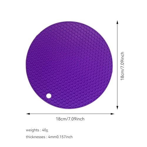 Image of Silicone Trivet Mats,Heat Resistant Pot Holders, Multipurpose Non-Slip Hot Pads for Kitchen Potholders, Hot Dishers, Jar Opener, Spoon Holder, Food Grade Silicone(Purple Size Round 7''x7'')