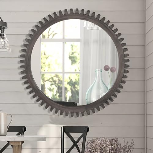 Duqimo CG-RO-24IN-GY-3 Round Wall Mirror 24 Inch, Decorative Industrial Cog Mirror thumb #3