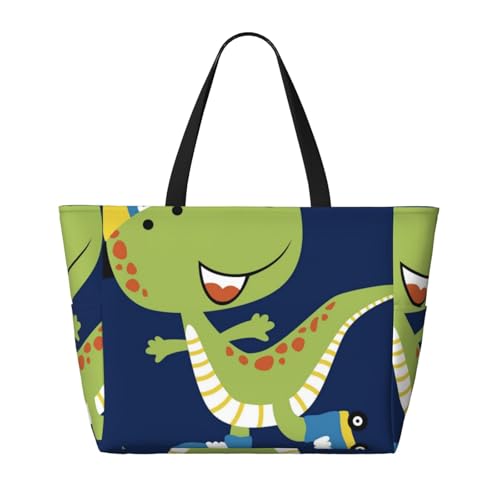 Dino Playing Roller Skate Print Beach Pool Bags Tote For Women Ladies Large Gym Tote Carry On Bag For Weekender Travel Waterproof2