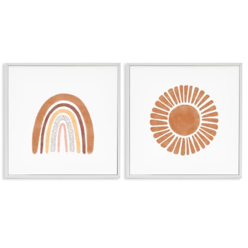 Boho Rainbow Sun Kids Pattern, 12 x 12 Inch Framed Giclée Print Set
