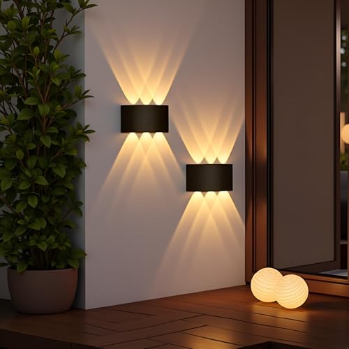 Image of FERA Waterproof Up Down Led Wall Lamp, Aluminium IP65 Body 6 Ray, Warm White, Indoor /Outdoor Decorative Wall Sconce Light, (6 ray Warm)