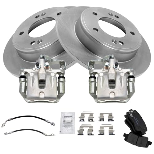 Image of TRQ Rear Brake Pad and Rotor Set Ceramic Rotors Calipers Hoses Compatible with 2014-2018 Kia Forte 2014-2018 Forte5 2014-2016 Forte Koup