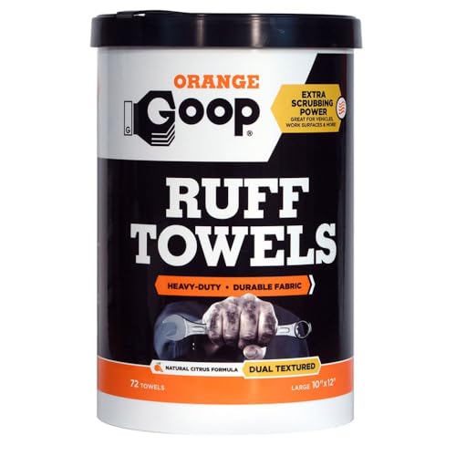 GOOP Orange Heavy Duty Ruff Towels with Scrubbing Power 10 x 12 Dual Textured Multi-Purpose Cleaning Wipes Removes Dirt Grease Oil 72 Count