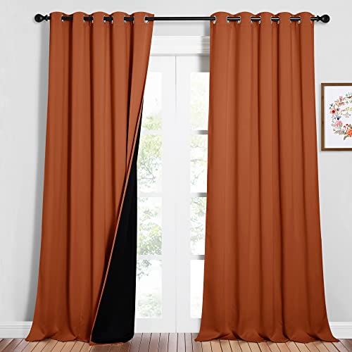 Image of NICETOWN Full Shading Curtains for Windows, Super Heavy-Duty Black Lined Blackout Curtains for Bedroom, Privacy Assured Window Treatment (Burnt Orange, Pack of 2, 62 inches W x 95 inches L)