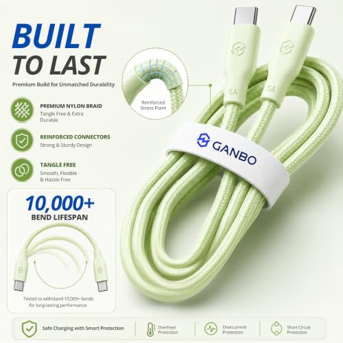 Image of 100W USB-A to USB-C Cable, 1.2M | 5A Fast Charging | USB 3.0 Data Cable | 10,000+ Bend Lifespan | Type-C Charging Cable for All Android and IOS Smartphones and USB-C Devices (Green)