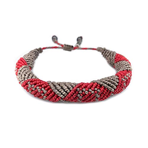 Rumi Sumaq Sailor Rope Bracelet for Men in Red and Tan - Woven Hand Knotted Waxed Cord Mens Macrame Bracelets Handmade Jewelry