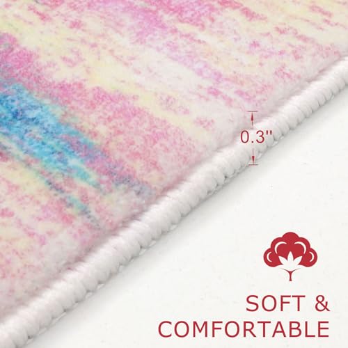 KOZYFLY Modern Abstract Pink 3x5 Area Rug Washable Girls Kids Bedroom Rug Throw Entry Mat Non-Slip Carpet Dining Room Rug with Soft Low Pile for Living Room Kitchen Bath Office