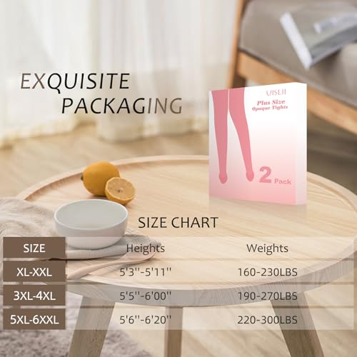 UISLII Plus Size Tights for Women,2 pairs 80D Semi Opaque Tights women,Solid Color Soft High Waist Stockings Size Up to 6XL.(2 Pairs Black)
