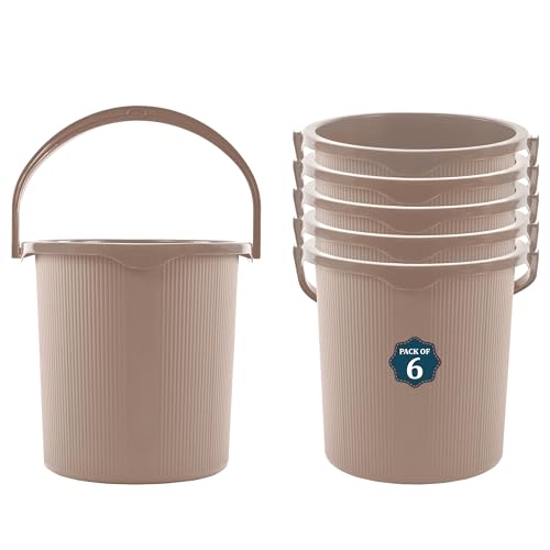 Image of Kuber Industries 6 Pcs Plastic 25 Ltr Bucket for Bathroom | Sturdy and Easy Grip Handle | Big Bucket for Bathing | Magnite 25 | Beige