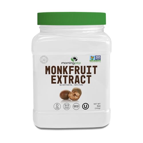 Morning Pep 100% Pure Monk Fruit extract sweetener, No Erythritol, Monkfruit Extract Powder, NON-GMO Project Verified, Keto Certified, OU kosher, No Fillers Zero Calories | Over 450 Servings | 5 oz