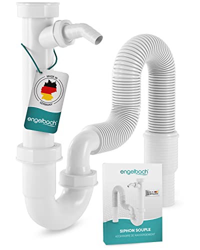 Engelbach® Siphon Lavabo avec Tuyau Flexible - Évacuation Évier Cuisine - Avec Raccord, Montage Facile - Fabriqué en Allemagne