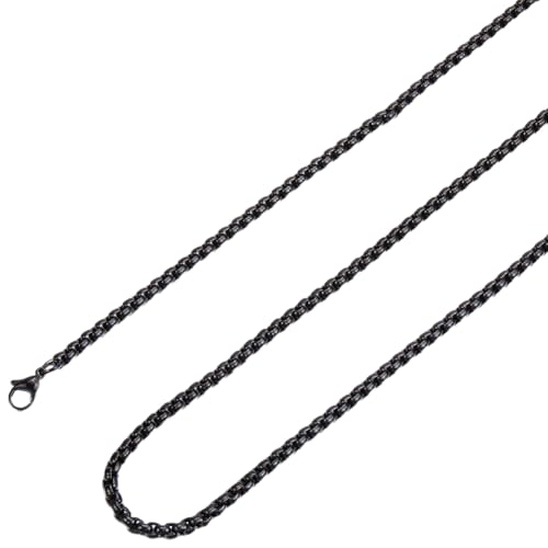 Image of SUNNYCLUE 2 Pack 24Inch/0.6m 4mm Square Rolo Chain Necklace Black Box Chain Long Simple Stainless Steel Cable Cuban Round Lobster Clasps Link Chains for Jewellery Making Crafts Necklace Supplies Women