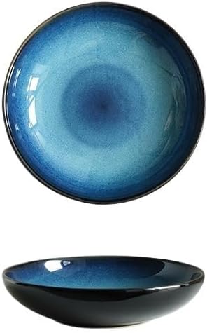 Large Serving Bowl Round Ceramic Deep Plate Large Restaurant Salad Plate Dessert Plate Home Dining Plate Underglaze Color Fruit Plate Salad Serving Bowls(2)
