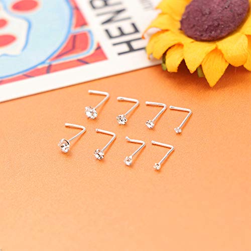 Sllaiss 22G 8Pcs Small L Shape Nose Rings Piercing Pin Studs For Women Men 925 Sterling Silver Nose Studs Rings Body Jewelry 1.5Mm 2Mm 2.5Mm 3Mm Hypoallergenic #TOP3