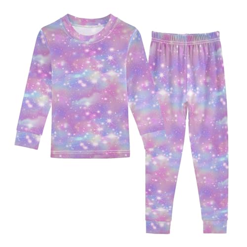ALAZA Purple Sky Starry Galaxy Nebula Pajamas Long Sleeve Sleepwear 2-Piece Pajama Set
