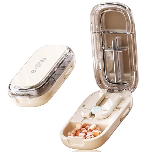 DUBSTAR Pill Cutter Splitter for Cutting Multiple Pills, 1/2 1/4 Pill Cutter Splitter for Small and Tiny Pills (Clear Beige)
