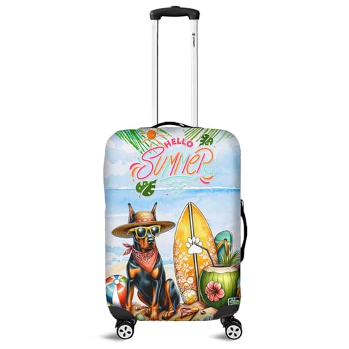 Doberman Pinscher Hello Summer with Sunglasses and Surfboard Tropical Vibes Travel Luggage Cover Doberman Dog Lover Gifts Suitcase Dust Protective Decor - 00007
