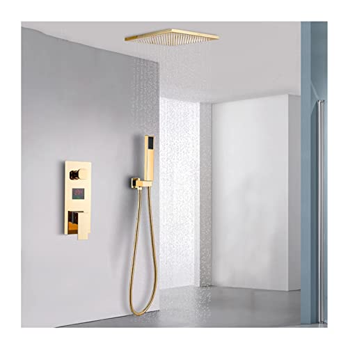 Robinet de douche à effet pluie doré avec douchette encastrée