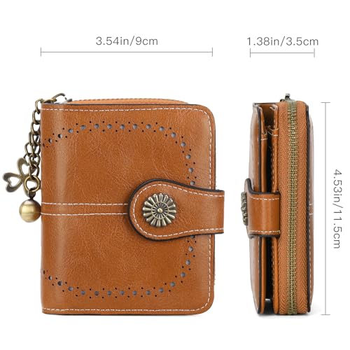 Image of Small Wallet for Women Leather Bifold Compact RFID Blocking with Zipper Coin Pocket
