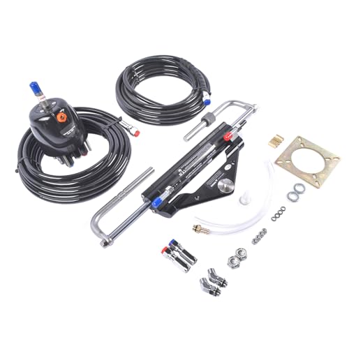 Vahaha Hydraulic Outboard Steering System Kit - 150HP Hydraulic Pump, 2pcs 24ft Heavy-Duty Nylon Hose & Secure Dual-Lock Cylinder for Boats