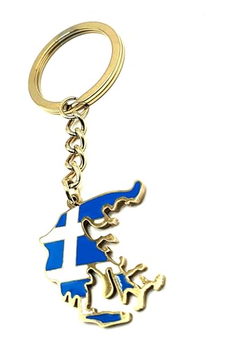 SNS Components Grecja grecka mapa zarys grecka UE europejska Europa bałkany bałkany złota flaga państwa breloczek metalowy emalia brelok, wielobarwny, rozmiar uniwersalny