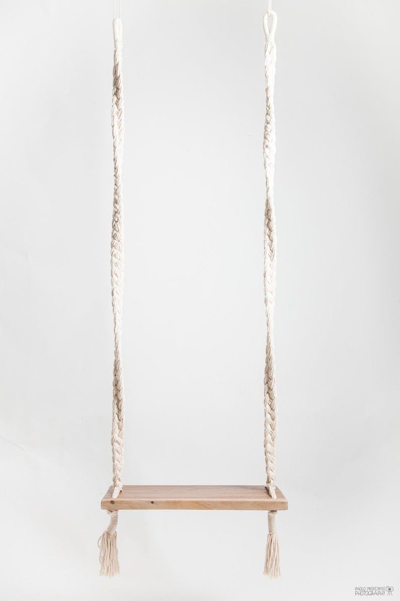 Works 22 Inch Macrame Wood Swing -Handcrafted Relaxing Wooden Swing for Adults & Kids -Indoor/Outdoor Hanging Jhula for Balcony, Deck, Patio,Wooden Tree Swing for Home Serenity-image-15