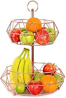 Royal Cuisine Rose Gold 2 Tiers Baskets Veg & Fruits storage Rack Fruit Basket Large for Kitchen Counter Top Vegetables & Fruit Rack (Rose Gold)