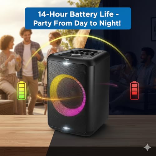 Image of Philips X3206 Bluetooth Party Speaker - 14 Hours Play Time, Deep Bass, Party Lights, Karaoke Effects, Mic & Guitar Input, 80W Max Power, Black