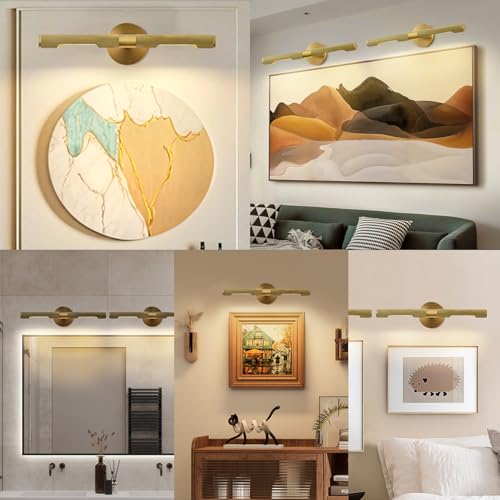 Image of Museum Gallery Picture Light for Wall19 Long Gold Brass Dimmable Hardwired Wall Sconces with E12 Bulb - Frame Pictures Art Deco Sconce Lights for Painting Photo Artwork Library Vanity Over