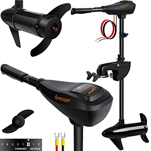 KESSER® Motor eléctrico para bote, motor de bote sin licencia-motor fueraborda eléctrico 8 marchas: 5 hacia delante + 3 hacia atrás motor eléctrico regulable en altura 90° inclinable