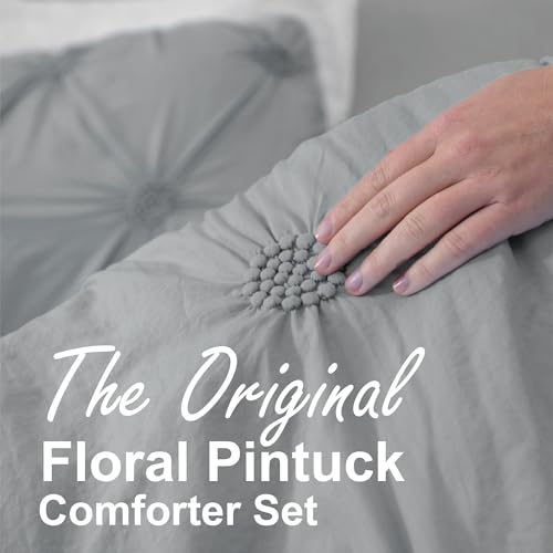 Image of Swift Home Full /Queen Gray Comforter Set - Ruched 3D Floral Pintuck Bedding Set - 3 Pieces Bed Linen, 1 Comforter and 2 Pillow Shams