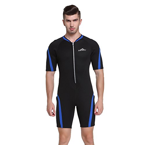 Unisex Short Sleeve 2MM Neoprene Wetsuit Men for Surfing One Piece Triathlon Scuba Diving Spearfishing Wetsuit Women Surfing (1110 Blue, L)