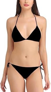 DAhR Women's Bikini Set, Triangle Top with Halter Neck, Side Tie Bottom, Two Piece Swimsuit Bikini Bra Panty Lingerie Set Price In India