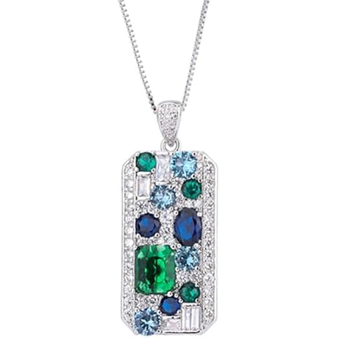 Homearda Women's Gemstone and Diamond Accent Rectangular Pendant Necklace, 18 Inches Cover
