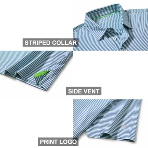 Image of Men's Golf Polo Shirts Short Sleeve Striped Performance Moisture Wicking Dry Fit Golf Shirts for Men