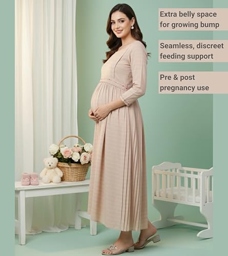 Image of DUMMY SHAPE Feeding Kurtis for Women Cotton Blend | Printed Pregnancy Flare Kurta with Dual Nursing Zippers to Pre & Post Partum | Maternity Dresses | Gifts for Pregnant Woman