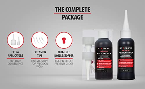 Premium Grade Cyanoacrylate (Ca) Super Glue By Starbond - 2 Oz Pro Pack (56-Gram) - Black Medium-Thick Knot Filler 500 Cps Viscosity Adhesive For Woodworking, Woodturning, Carpentry #TOP1