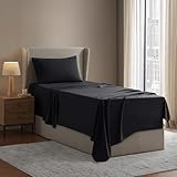 Twin Size Bed Sheets Set Black, Highest Quality Bedding Sheets Set on Amazon, 3-Piece Bed Set, Deep Pockets Fitted Sheet, 100% Luxury Soft Microfiber, Hypoallergenic, Cool & Breathable