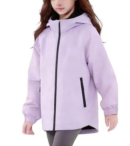 Image of Boys Girls Rain Jackets Waterproof Hooded Fleece Raincoats Lightweight Windbreakers for Kids