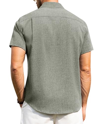 Image of Alimens & Gentle Mens Linen Shirts Short Sleeve Button Down Shirts Wrinkle Free Casual Vacation Beach Summer Tops