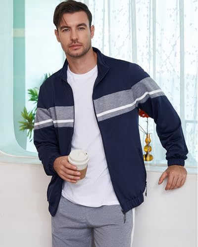 Image of LBL Leading the Better Life Men's Sweat Suit 2 Piece Outfit Casual Contrast Sports Jogging Tracksuits Set