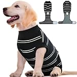 Kuoser Dog Surgery Suit Female Spay, Soft Dog Recovery Suit Male Neuter Anti Licking Dog Onesie E-Collar & Cone Alternative, Breathable Dog Surgical Suit for Surgery Recovery, Black Strips XS