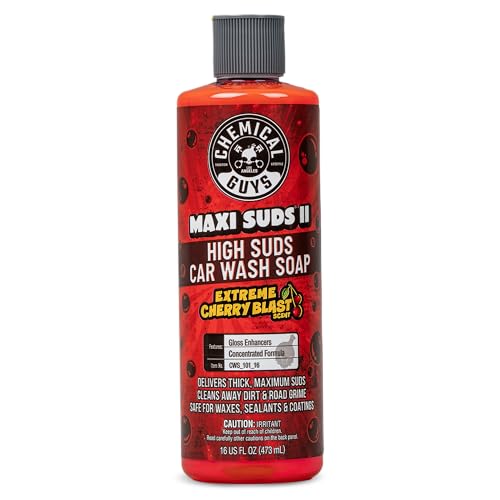Image of Chemical Guys CWS 101 16 Maxi-Suds II Foaming Car Wash Soap (Works with Foam Cannons, Foam Guns or Bucket Washes) Safe for Cars, Trucks, Motorcycles, RVs & More, 16 fl oz, Cherry Scent