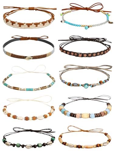Zeyune 10 Pcs Cowboy Hat Bands Ethnic Western Hat Belts Rural Cowgirl Turquoise Hatbands Beaded Cowboy Supply(Novelty Style)