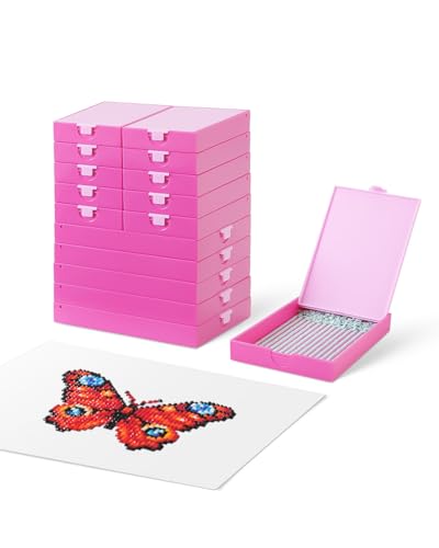 Image of CATEARED Trabricks 2-in-1 Stackable Diamond Art Trays With Lids, Diamond Art Storage, Craft and Bead Storage Organizer & Line-Up, Box Package (Pink, 15 piece Tray Kit)