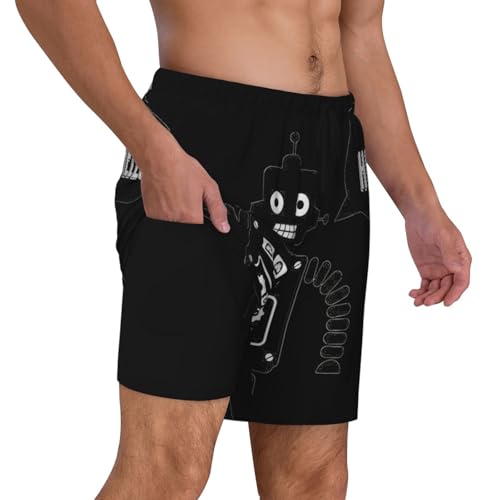 Short de plage noir imprimé robot haut de gamme avec maintien compression