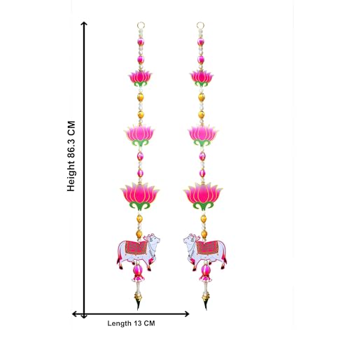 Image of CraftVatika Pichwai Cow and Lotus Wall Hanging Latkan for Door Decoration, Diwali Decor Items, Diwali Decoration for Home, Festival Decorations Items, Pichwai Cow Hanging- 34 Inch Height,1 Pair